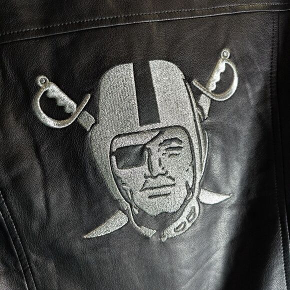 Raiders NFL Las Vegas Black Faux Leather Moto Zip Jacket Womens L NWOT - Picture 6 of 9